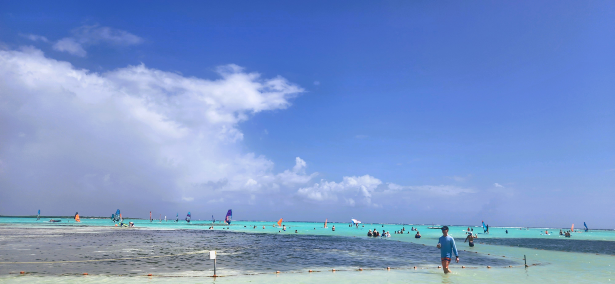 Bonaire Sorobon Beach - Dohrn Travels Sorobon Beach in Bonaire with turquoise water and windsurfers – serene Caribbean escape in the Dutch Antilles
