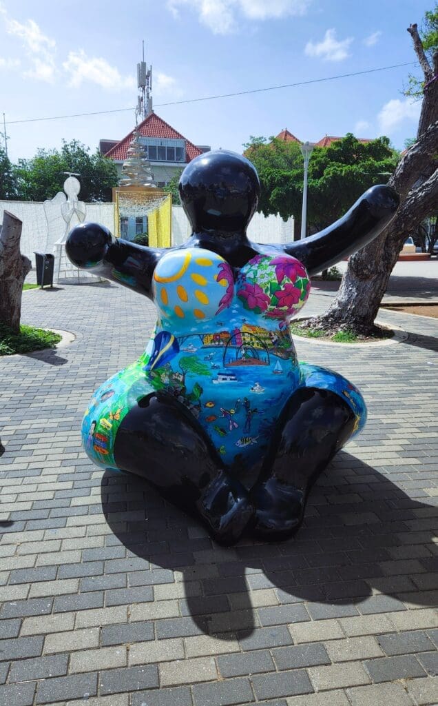 Curacao Willemstad statue - Dohrn Travels Colorful sculpture in Willemstad, Curaçao near the cruise port – vibrant public art and cultural landmark