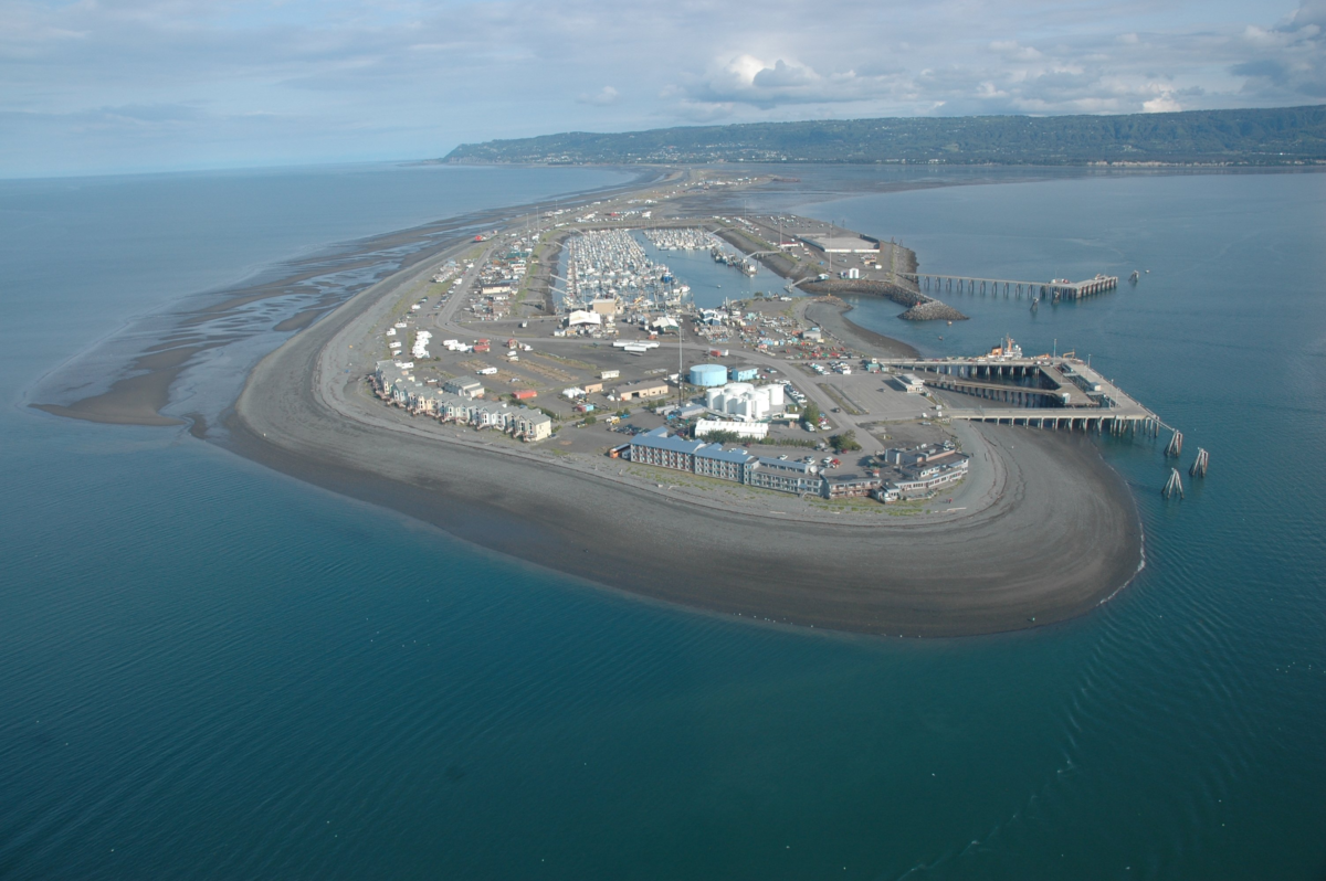 Homer_Spit_aerial.webp - Dohrn Travels The Coast Guard base and piers at Homer Spit. Alaska, Lower Cook Inlet, Homer