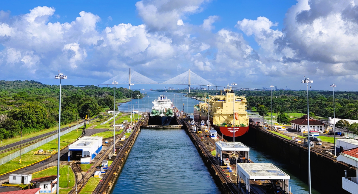 PANAMA CANAL 3 - Dohrn Travels A cruise ship entering the Panama Canal under blue skies