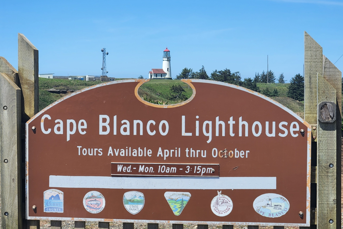 Cape Blanco Lighthouse Oregon Coast - Dohrn Travels Cape Blanco Lighthouse entrance sign Oregon Coast