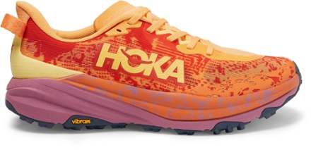 HOKA Speedgoat trail running shoes in orange and yellow
