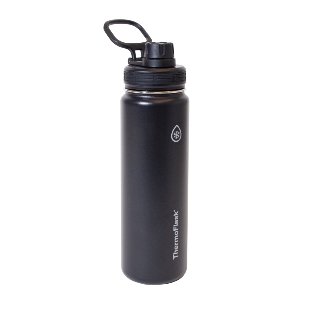 ThermoFlask 24 oz Water Bottle - Dohrn Travels ThermoFlask 24-ounce insulated water bottle that fits in cupholders and backpacks.