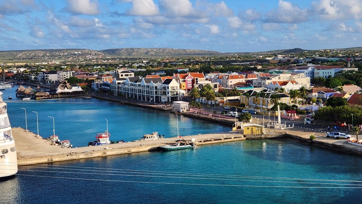 Bonaire Cruise Port View - Dohrn Travels View of Kralendijk Bonaire from a cruise ship at the cruise port