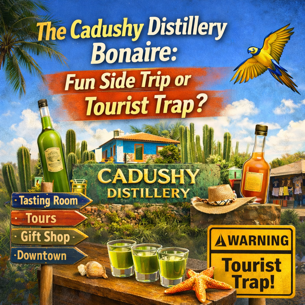 The Cadushy Distillery Bonaire Review Feature Image - Dohrn Travels Feature image for a firsthand review of The Cadushy Distillery in Bonaire, highlighting tastings, tours, and the distillery’s cactus-based liquor experience.
