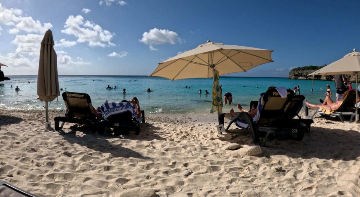 Beach Chairs at Grote Knip Beach - Dohrn Travels Beach chairs and umbrellas at Grote Knip Beach Curaçao